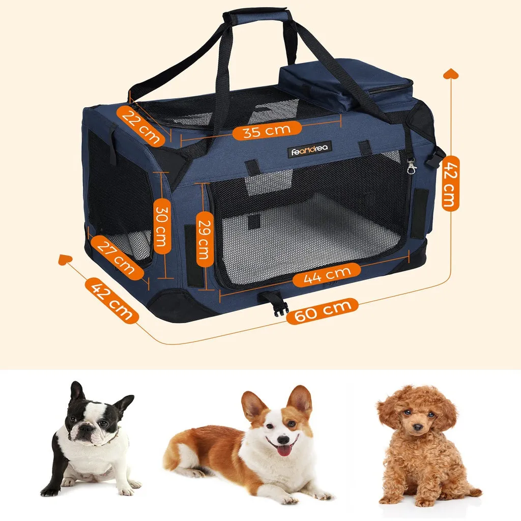 Folding Dog Carrier Fabric Kennel with Mesh Windows, 60cm by FEANDREA