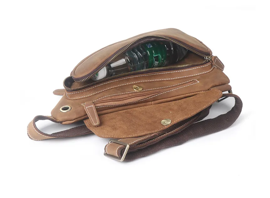 Full Grain Leather Fanny Pack Retro Sling Bag Vintage Leather Chest Bag for Men