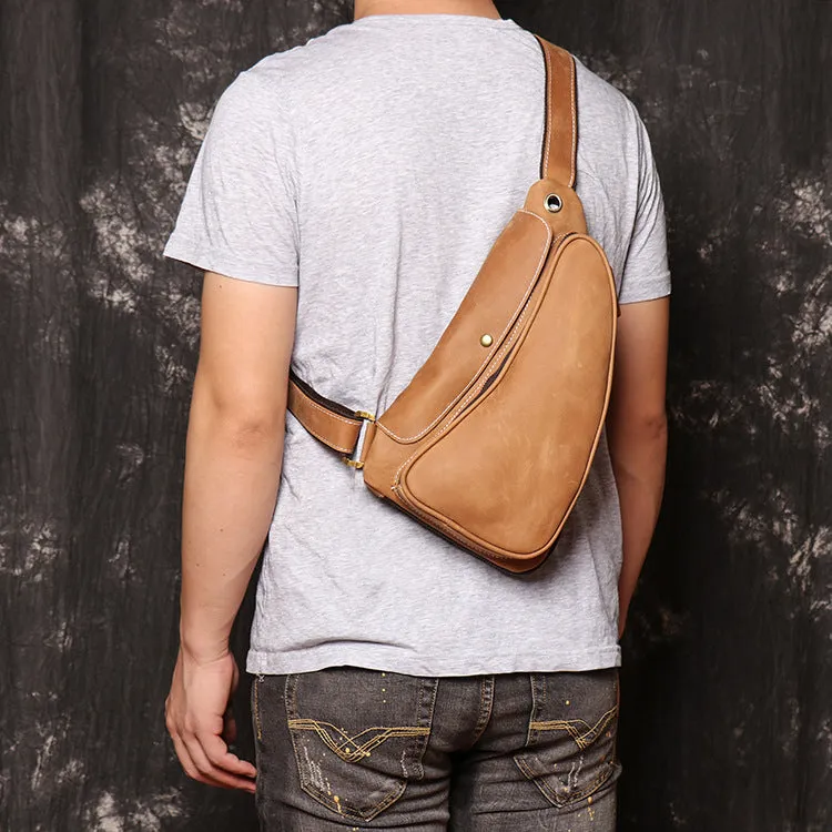 Full Grain Leather Fanny Pack Retro Sling Bag Vintage Leather Chest Bag for Men