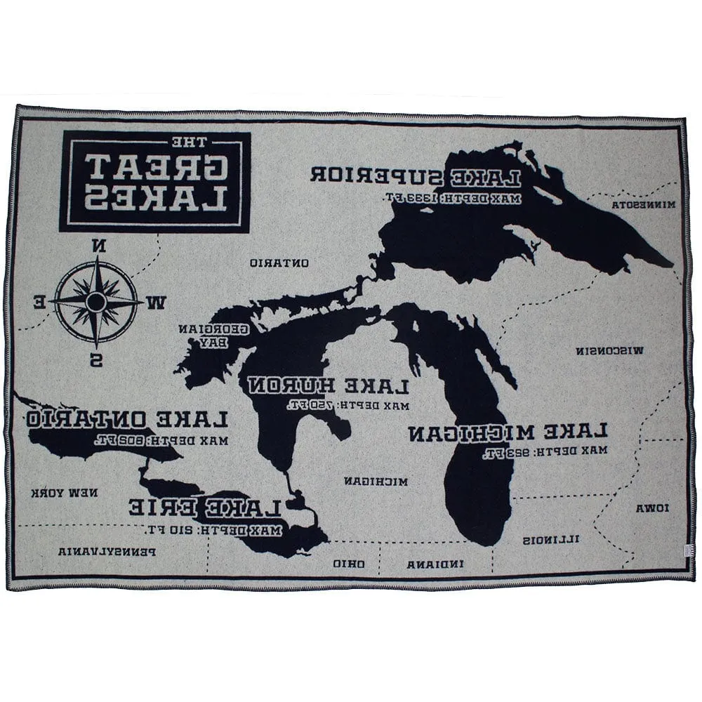 Great Lakes Map Wool Throw