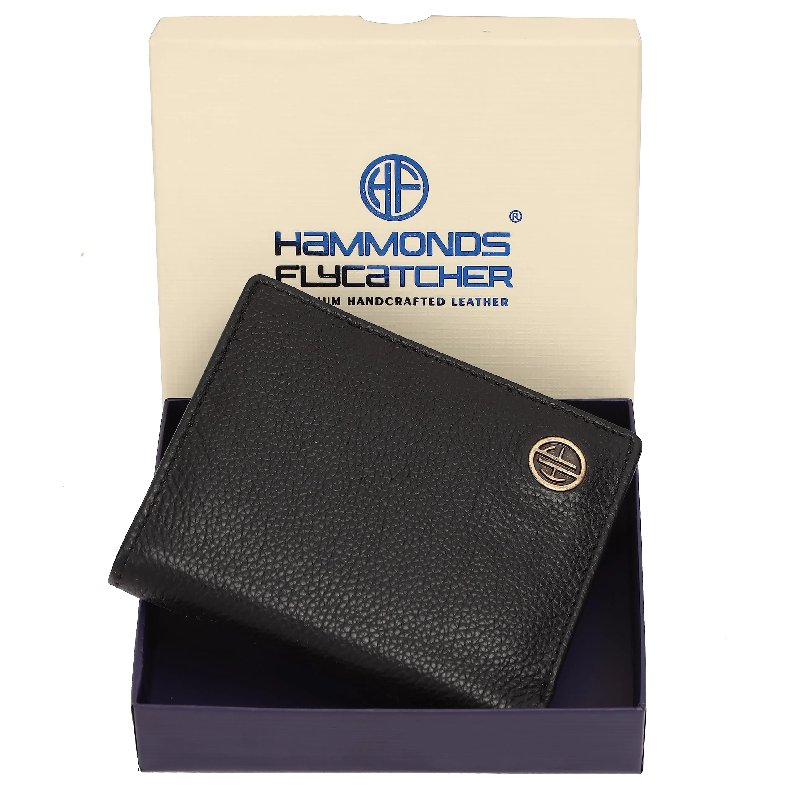 HAMMONDS FLYCATCHER Genuine Leather Wallet for Men - RFID Protected Leather Purse for Men, Money Purse for Men, Bi-Fold Wallet - 3 Card Slots, 2 ID Slots, Coin Pocket, Hidden Pockets - Black