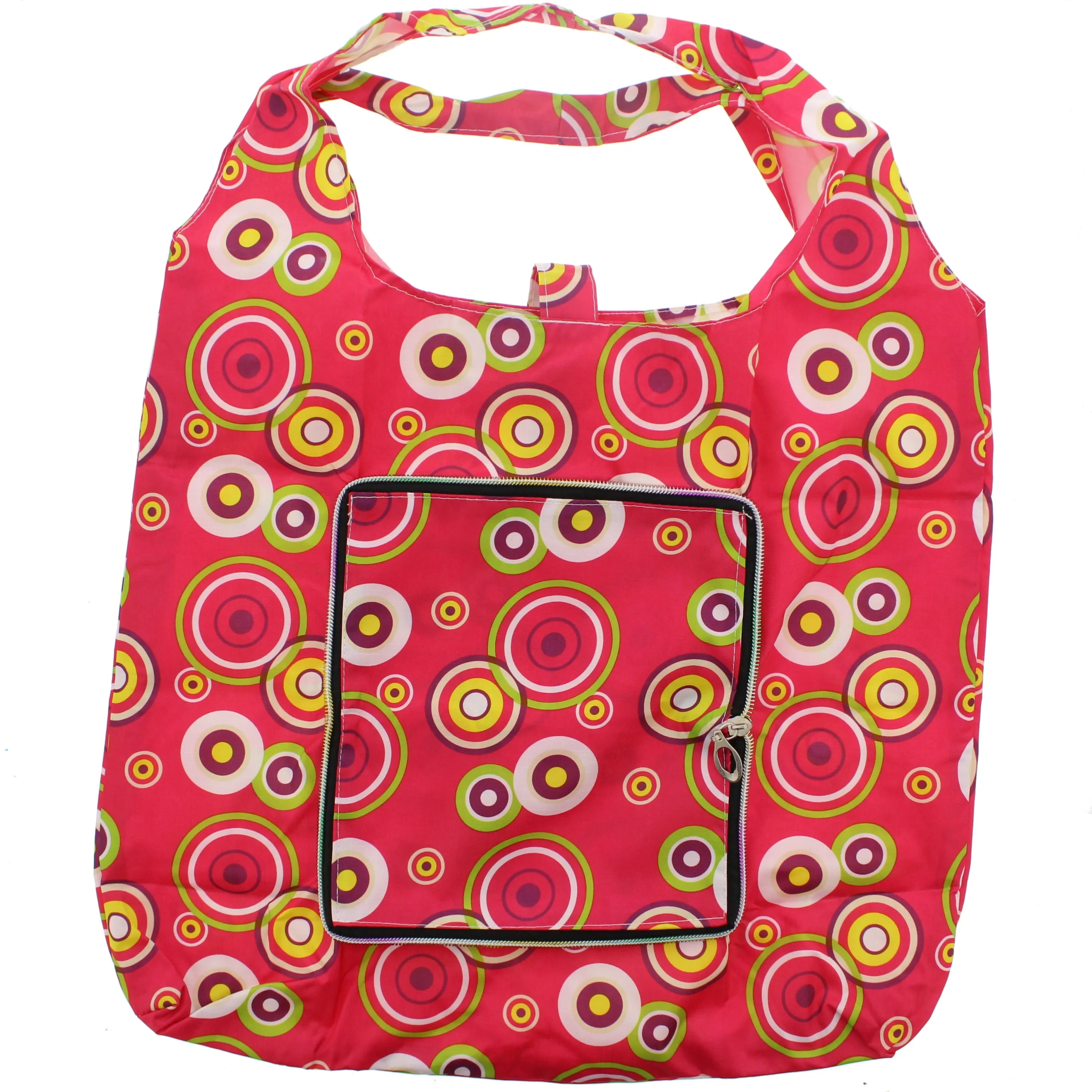 Heavy Duty Concentric Circles Pink Shopping Bag in Zip Wallet