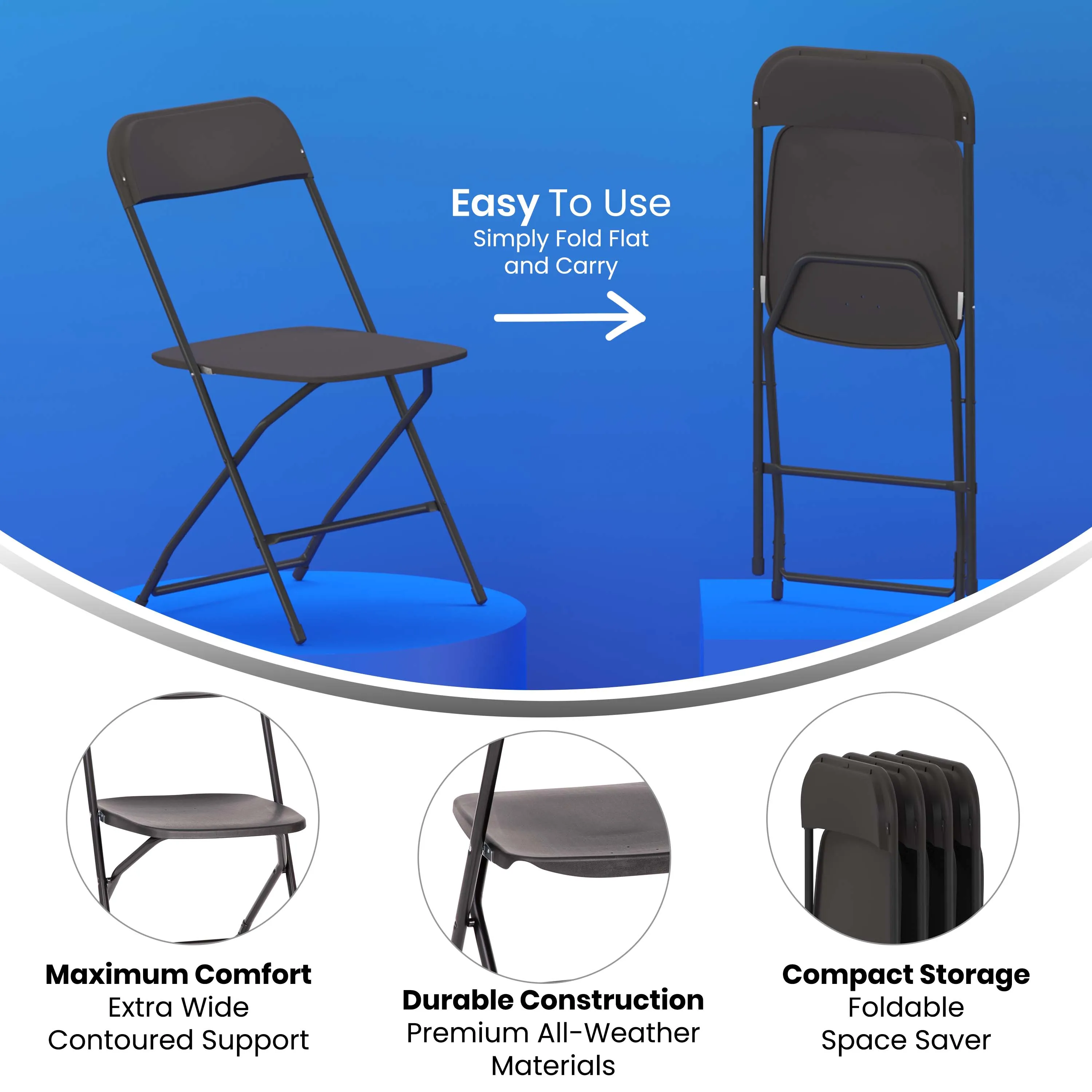 Hercules Big and Tall Commercial Folding Chair - Extra Wide 650LB. Capacity - Durable Plastic - 4-Pack