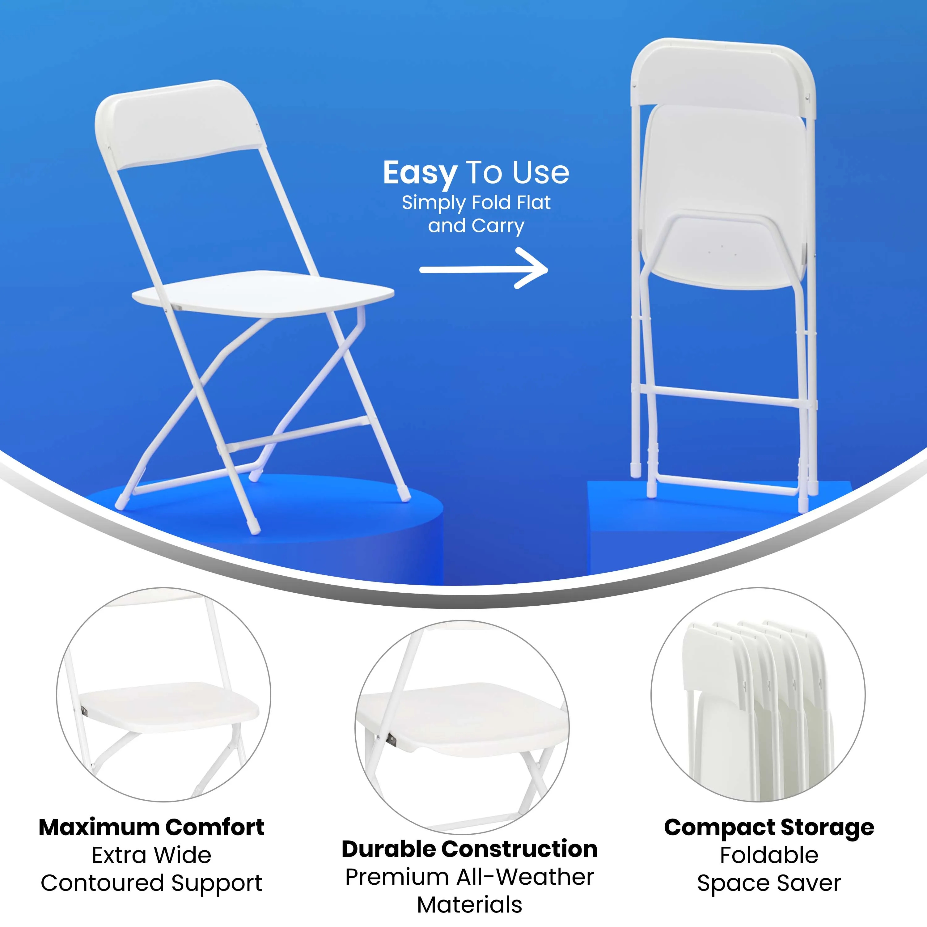 Hercules Big and Tall Commercial Folding Chair - Extra Wide 650LB. Capacity - Durable Plastic - 4-Pack