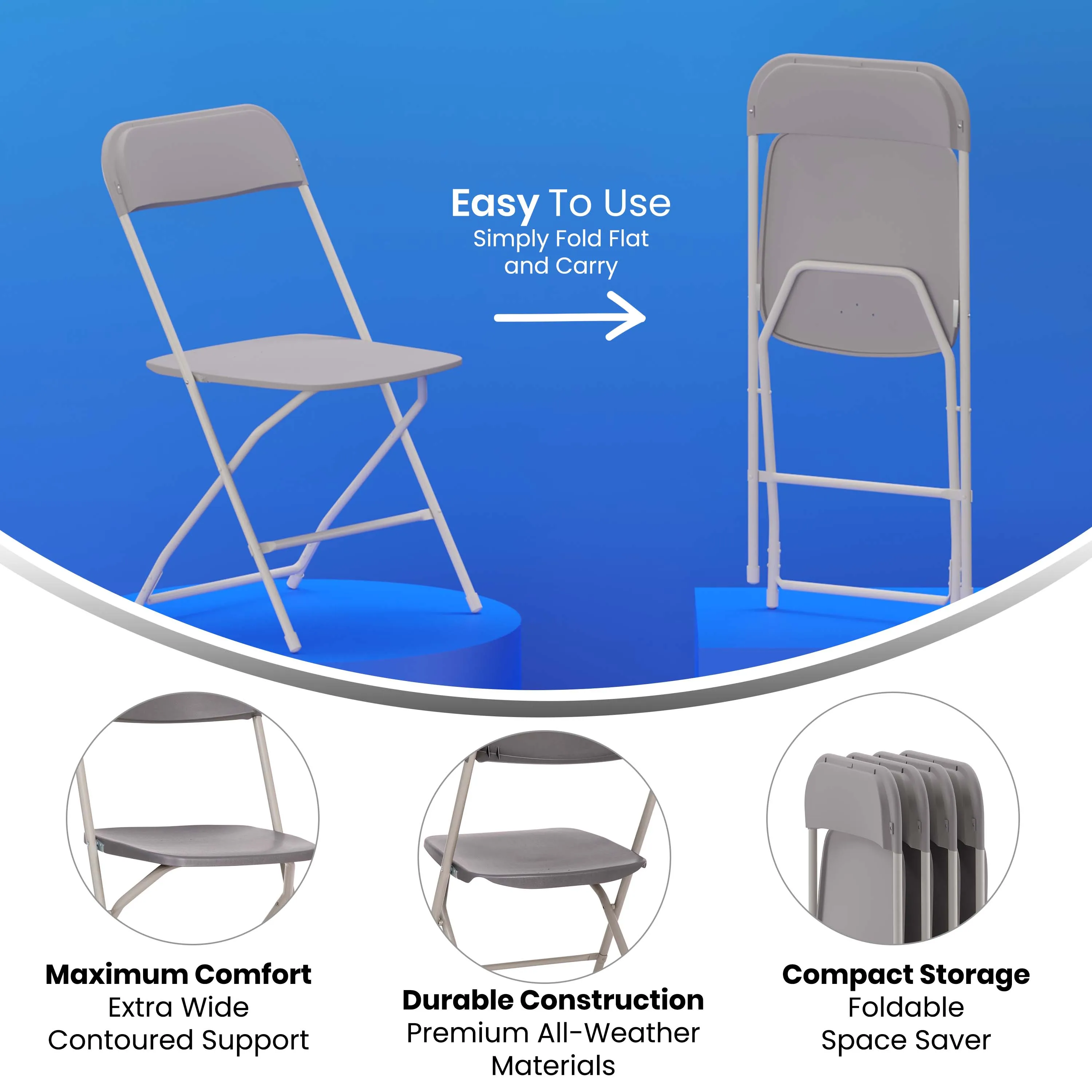 Hercules Big and Tall Commercial Folding Chair - Extra Wide 650LB. Capacity - Durable Plastic - 4-Pack