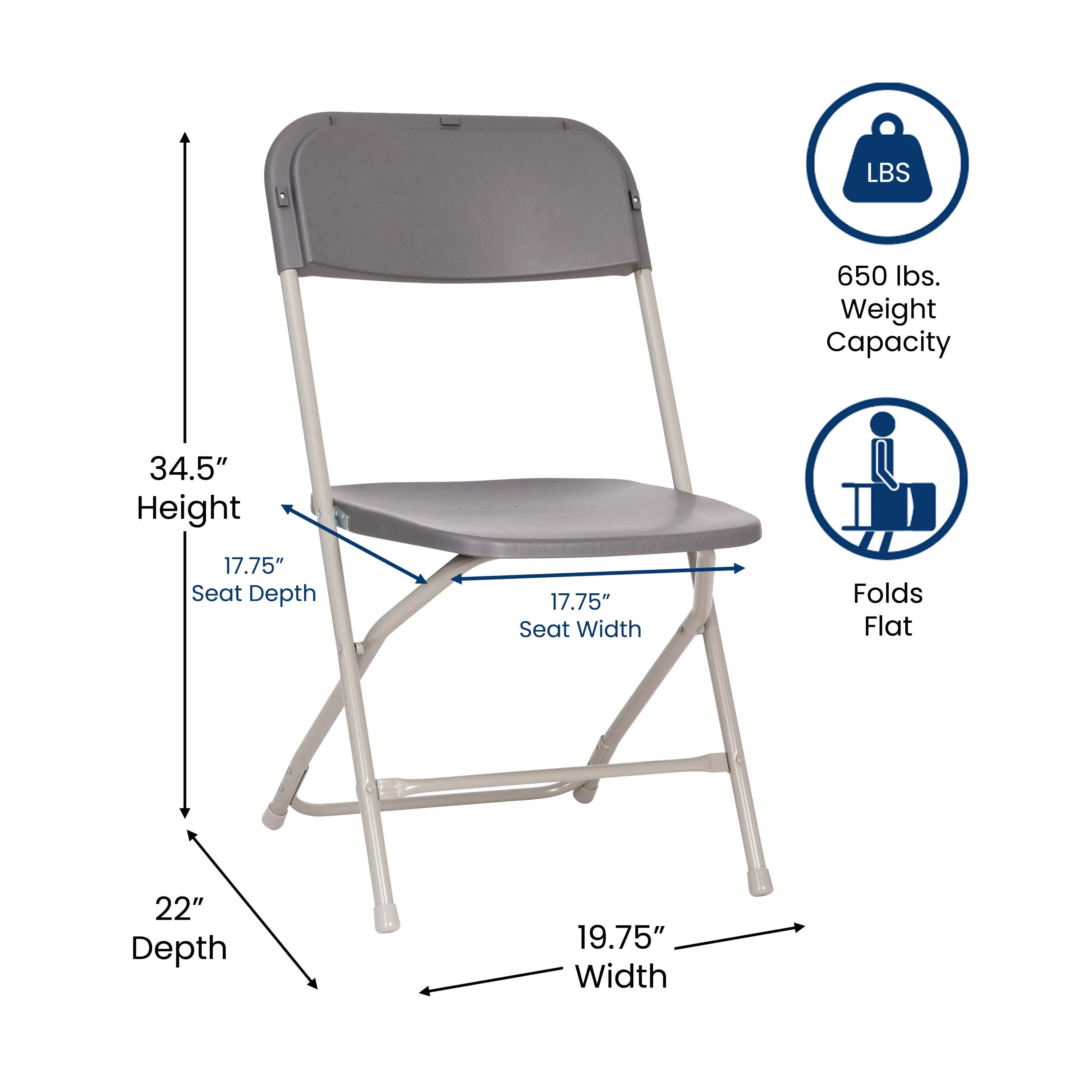 Hercules Big and Tall Commercial Folding Chair - Extra Wide 650LB. Capacity - Durable Plastic - 4-Pack