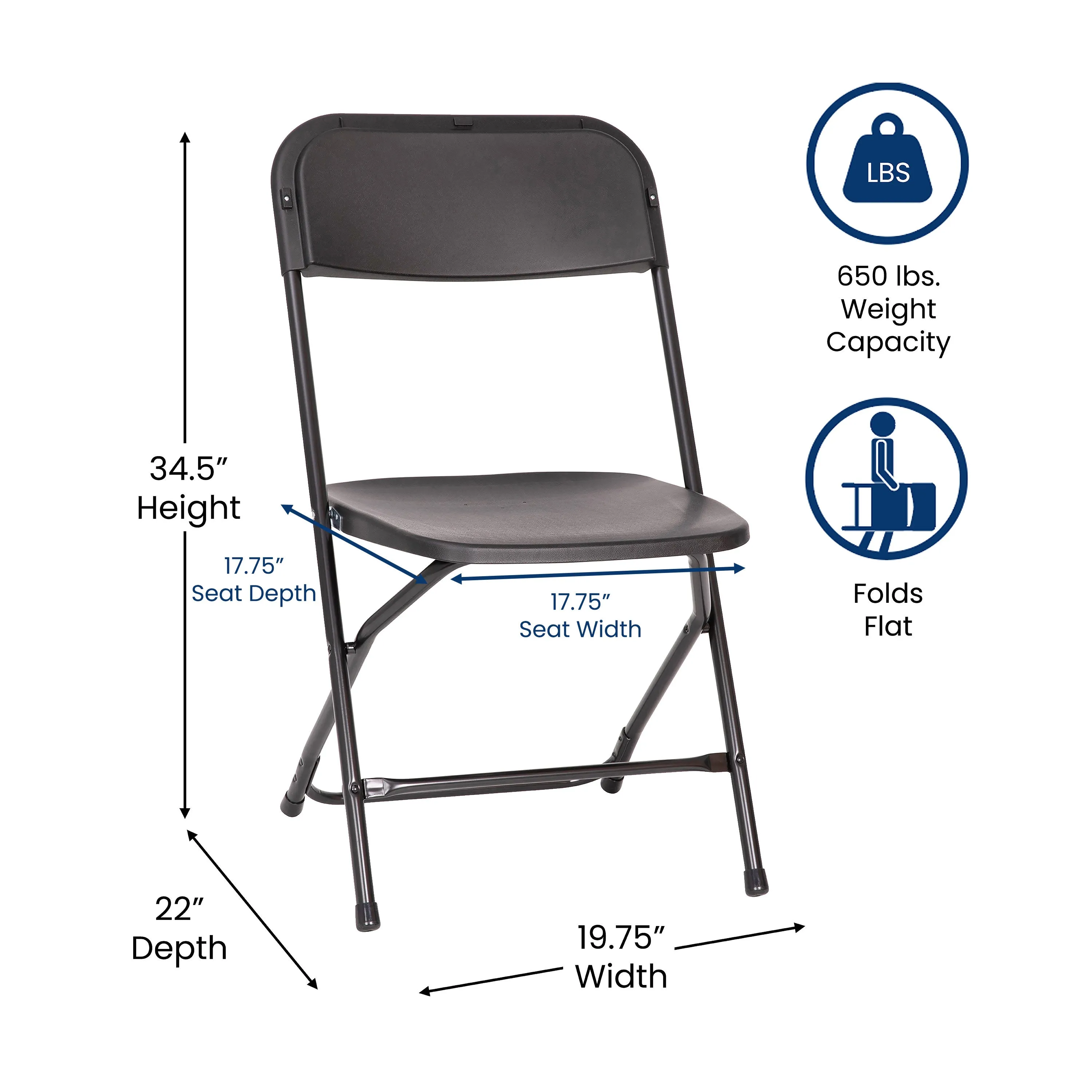 Hercules Big and Tall Commercial Folding Chair - Extra Wide 650LB. Capacity - Durable Plastic - 4-Pack