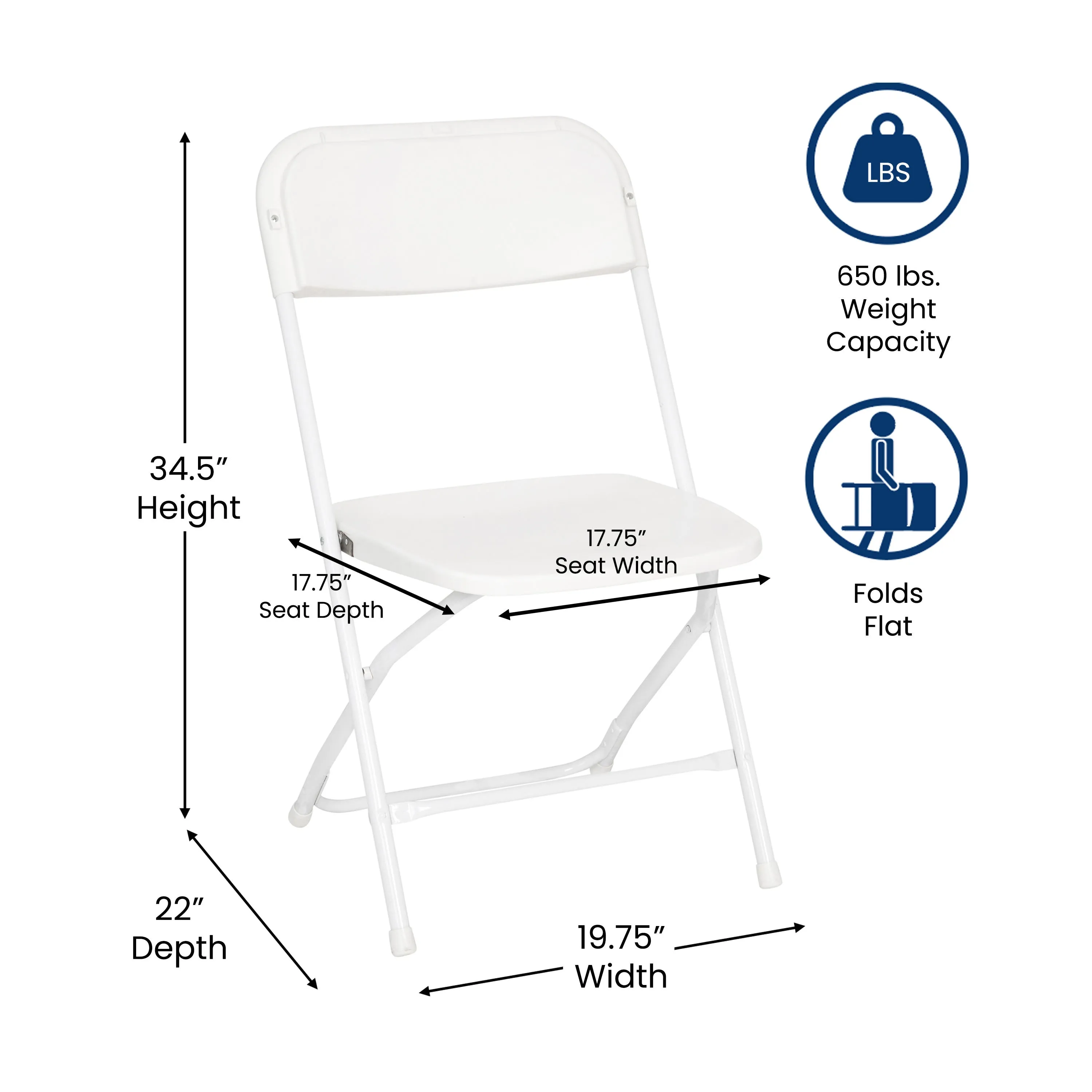 Hercules Big and Tall Commercial Folding Chair - Extra Wide 650LB. Capacity - Durable Plastic - 4-Pack