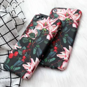 Hot selling Fashion Rose Flower Floral Fruit Cherry Plastic Hard Cases For iphone 7 Fundas For iphone 7 6 6S Plus phone cases