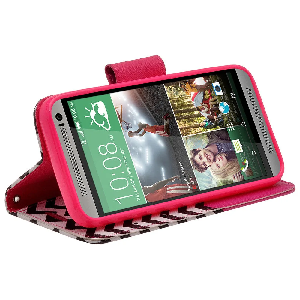 HTC One M9 Case, Wrist Strap Magnetic Flip Fold[Kickstand] Pu Leather Wallet Case with ID & Card Slots - Hot Pink Anchor