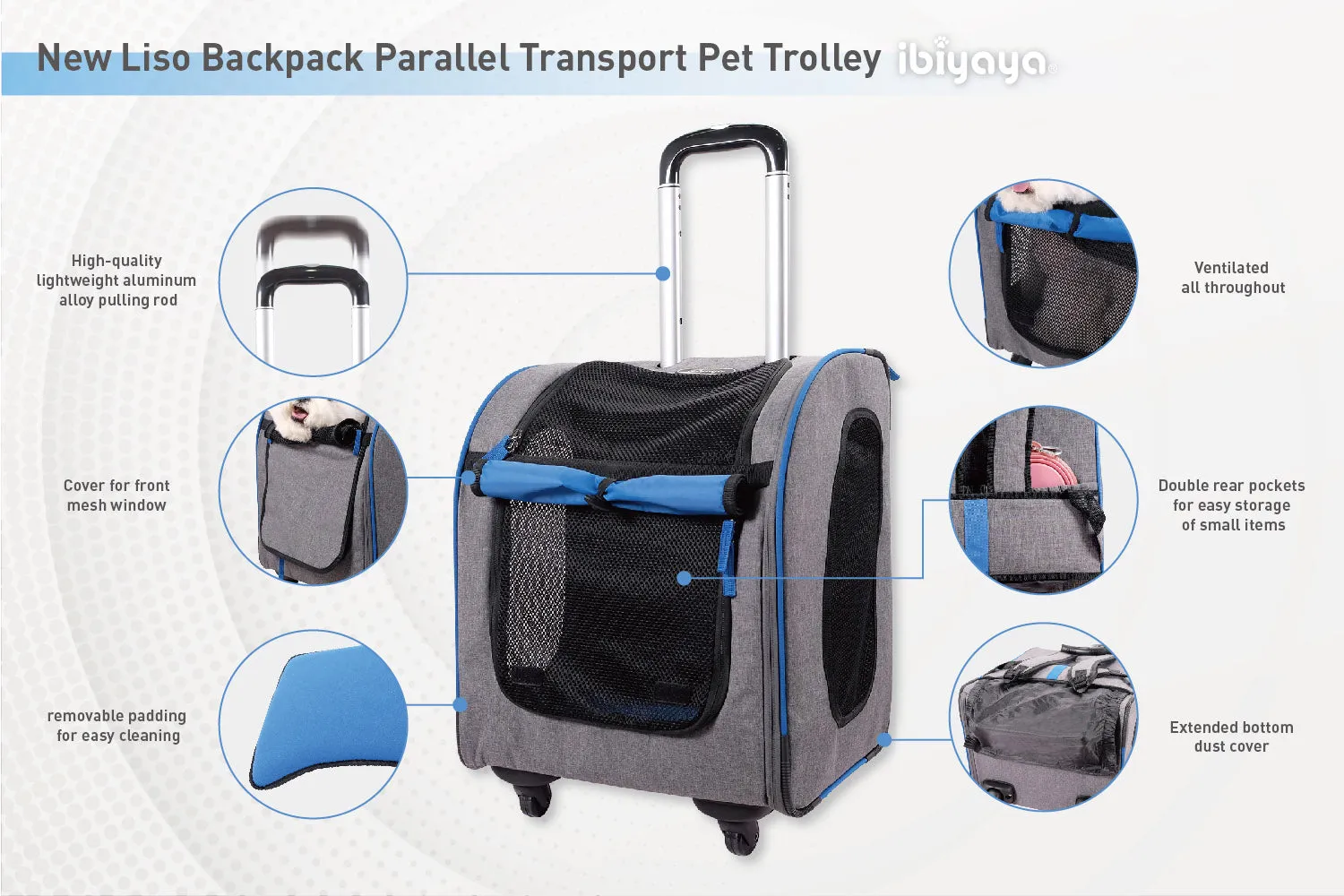 Ibiyaya New Liso Backpack Parallel Transport Pet Trolley - Slate/Sapphire