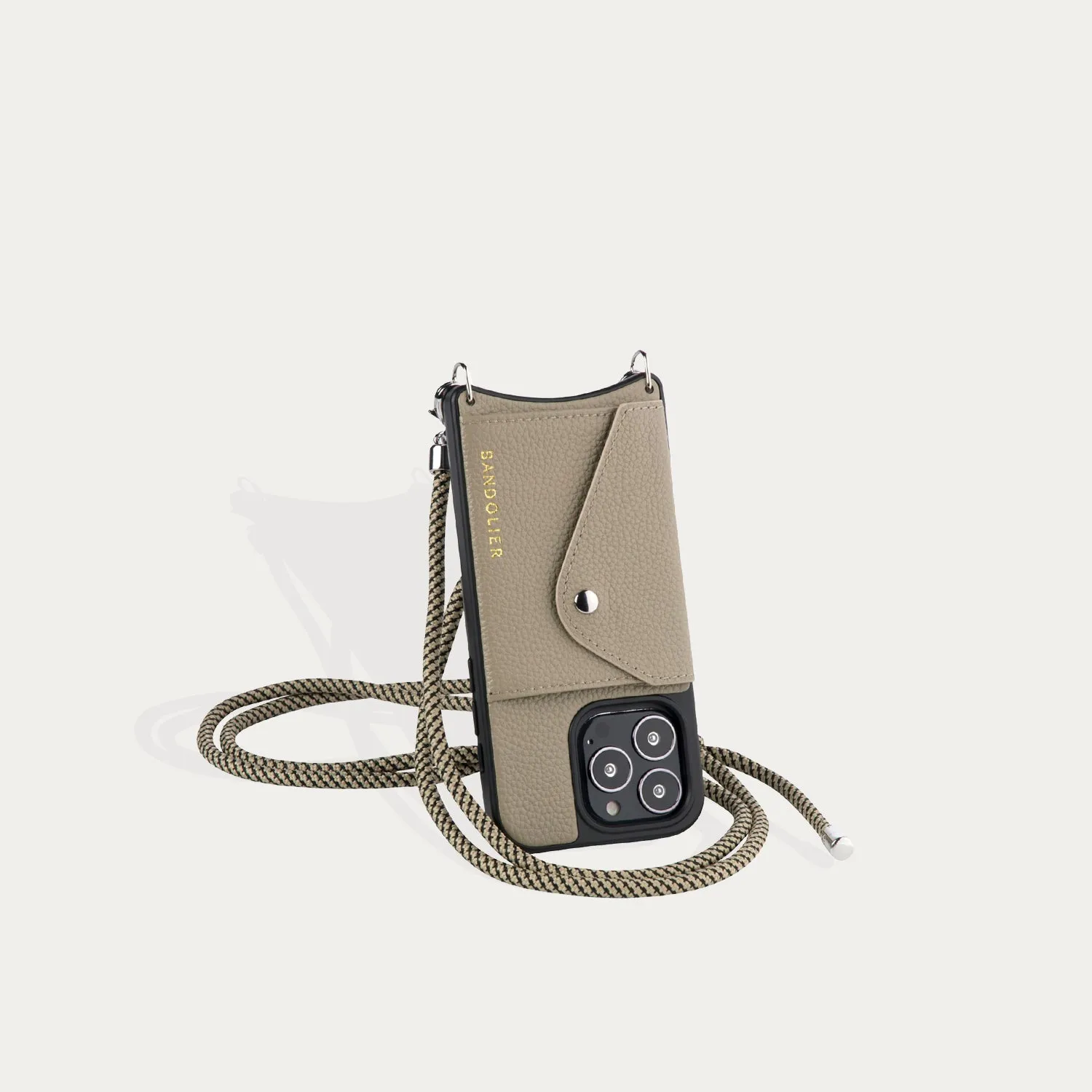 Julian Pebble Leather Crossbody Bandolier - Greige/Silver