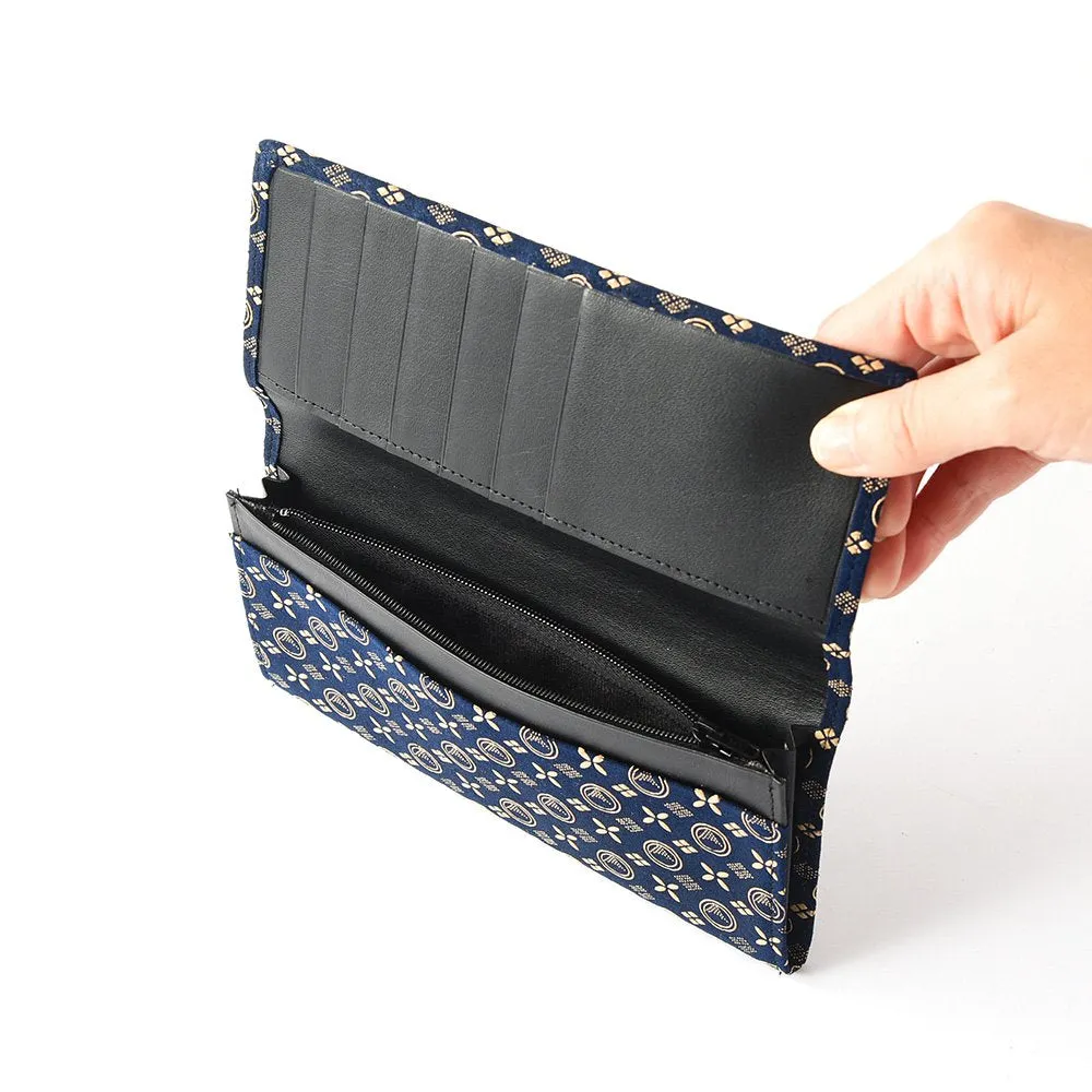 Koshu Inden Japanese Deerskin Leather with Urushi (Japanese Lacquer) Long Wallet - Mt.Fuji pattern / Iron Blue - ,  Made in Japan,  Japanese Leather Wallet