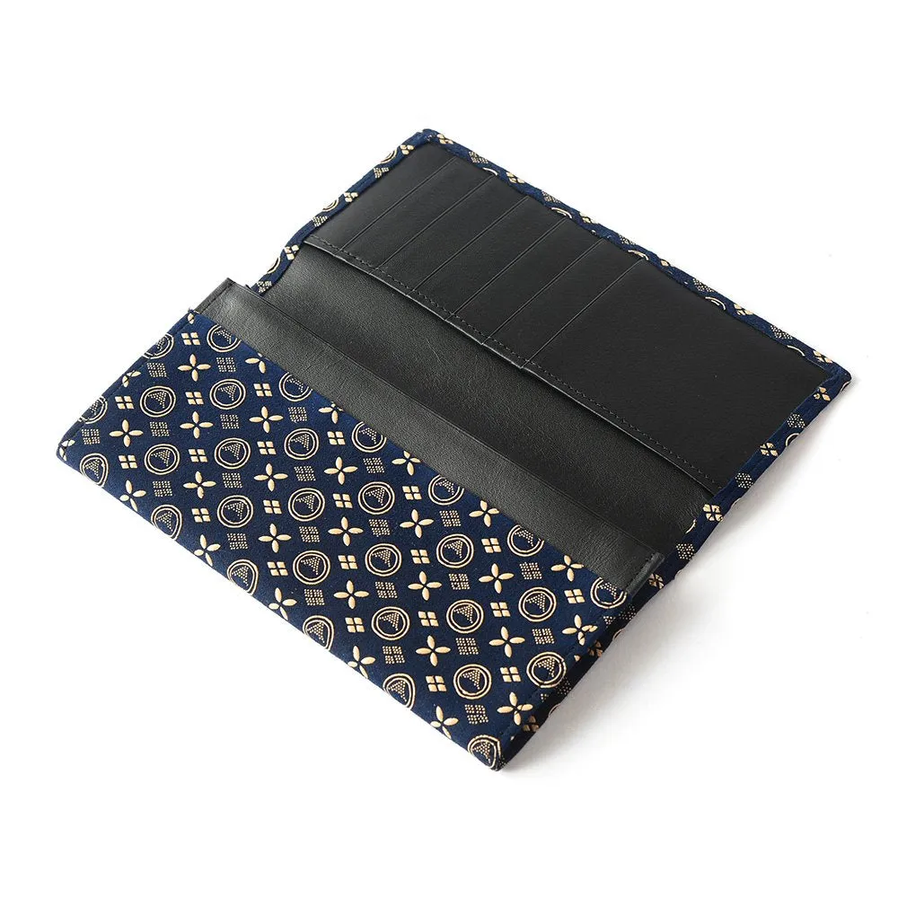 Koshu Inden Japanese Deerskin Leather with Urushi (Japanese Lacquer) Long Wallet - Mt.Fuji pattern / Iron Blue - ,  Made in Japan,  Japanese Leather Wallet