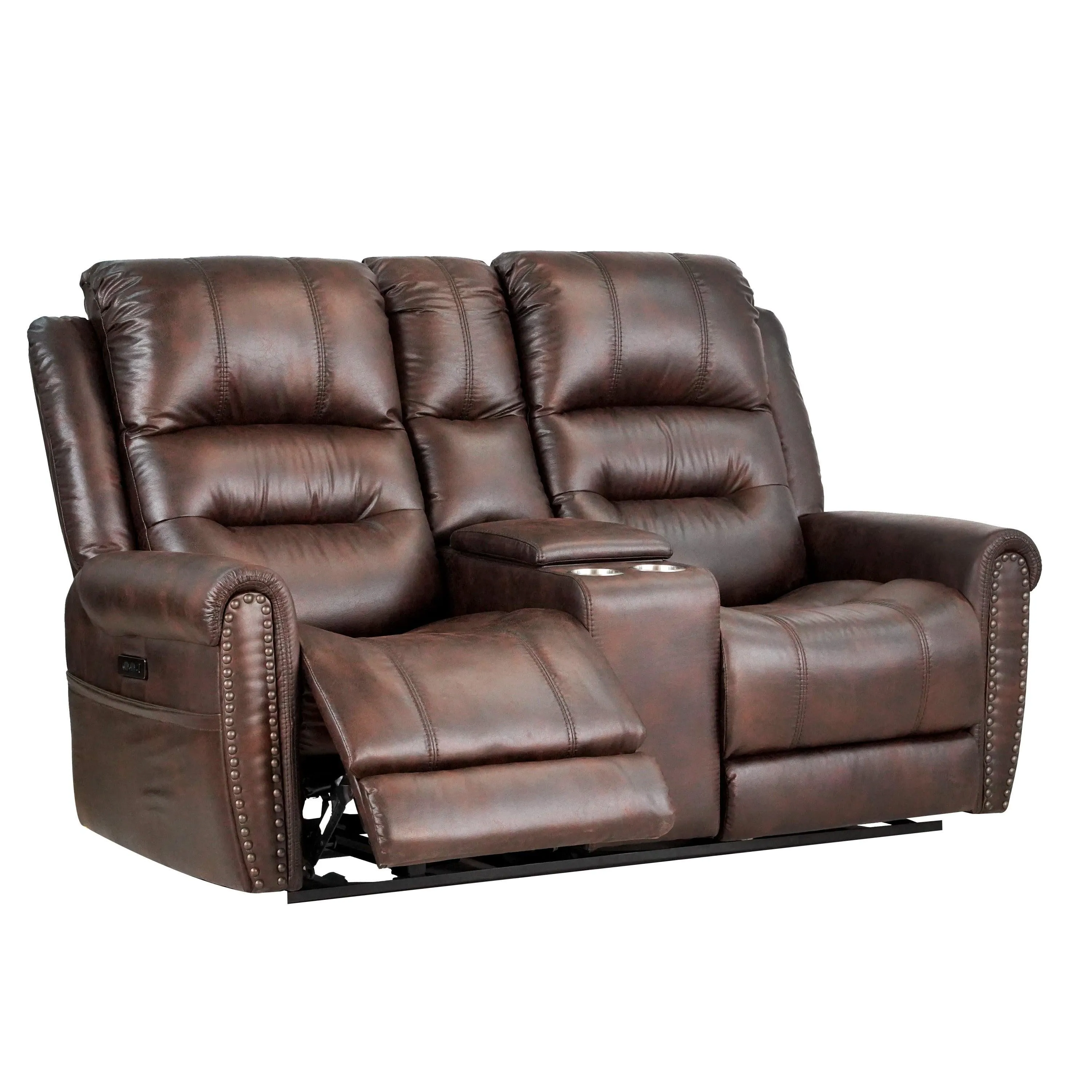 Leather Gel Brown 71" Width Power Reclining  Console Loveseat With Power Headrest ( Sofa )