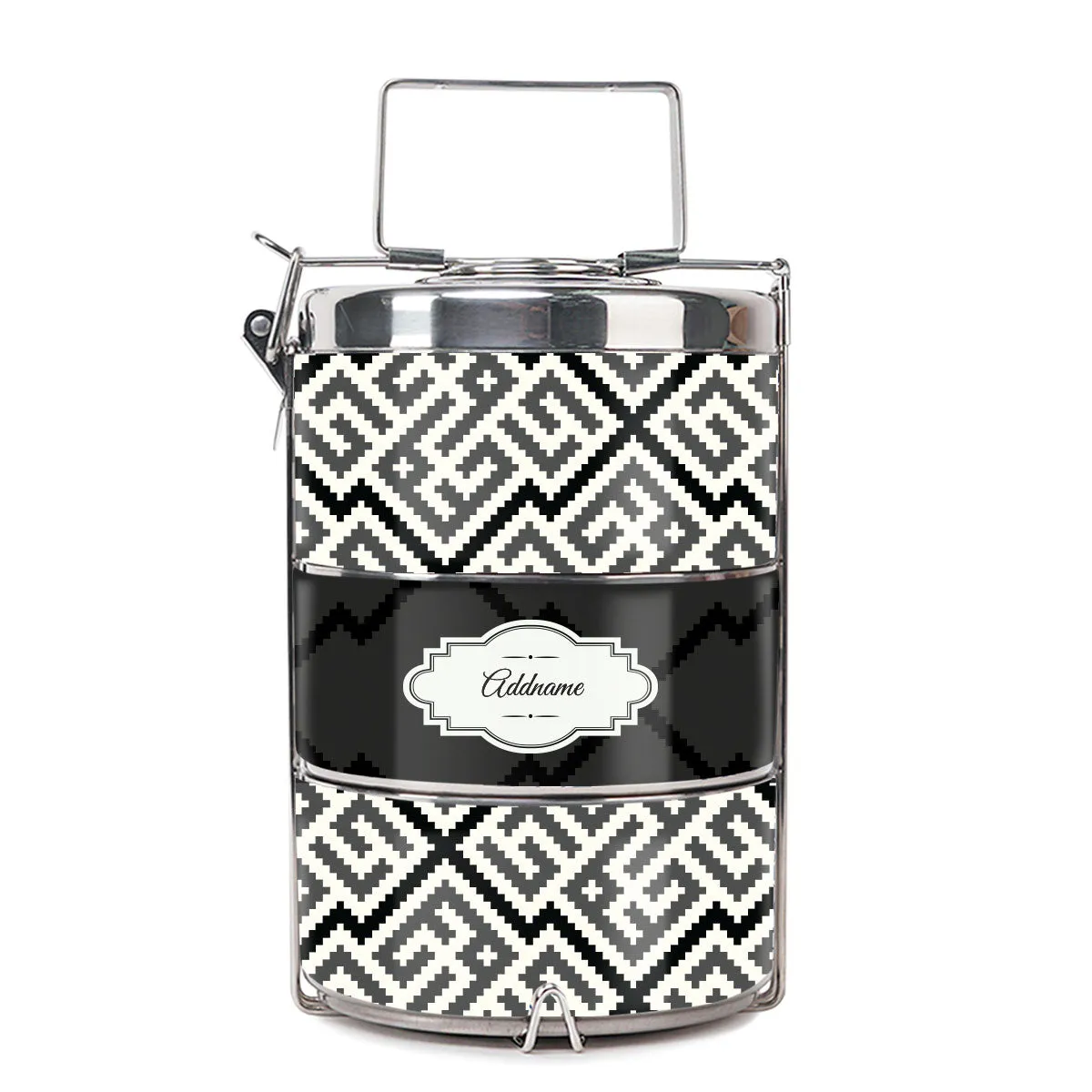 Linear Cubic Moroccan & Mosaic Series 3-Tier Premium Small 11.5cm Tiffin Carrier [FREE Custom Add Name]