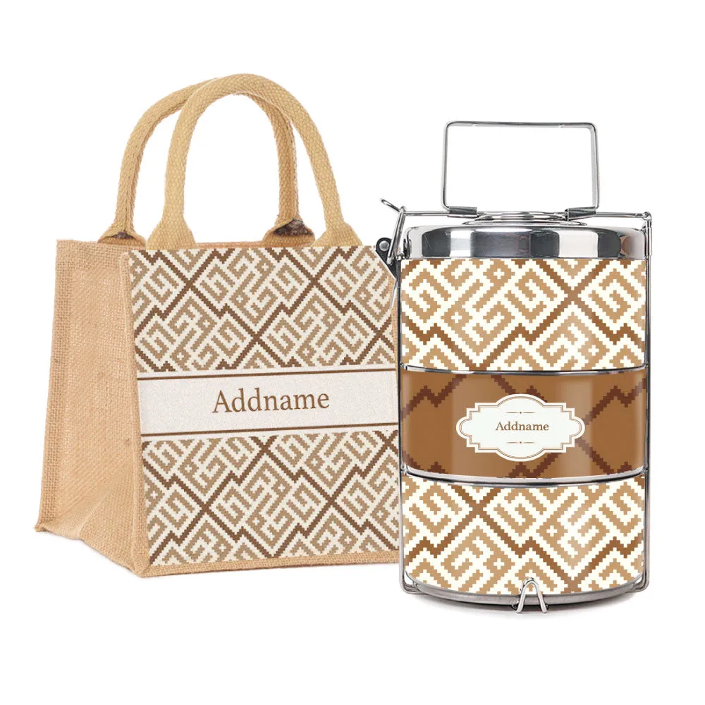 Linear Cubic Moroccan & Mosaic Series 3-Tier Premium Small 11.5cm Tiffin Carrier [FREE Custom Add Name]