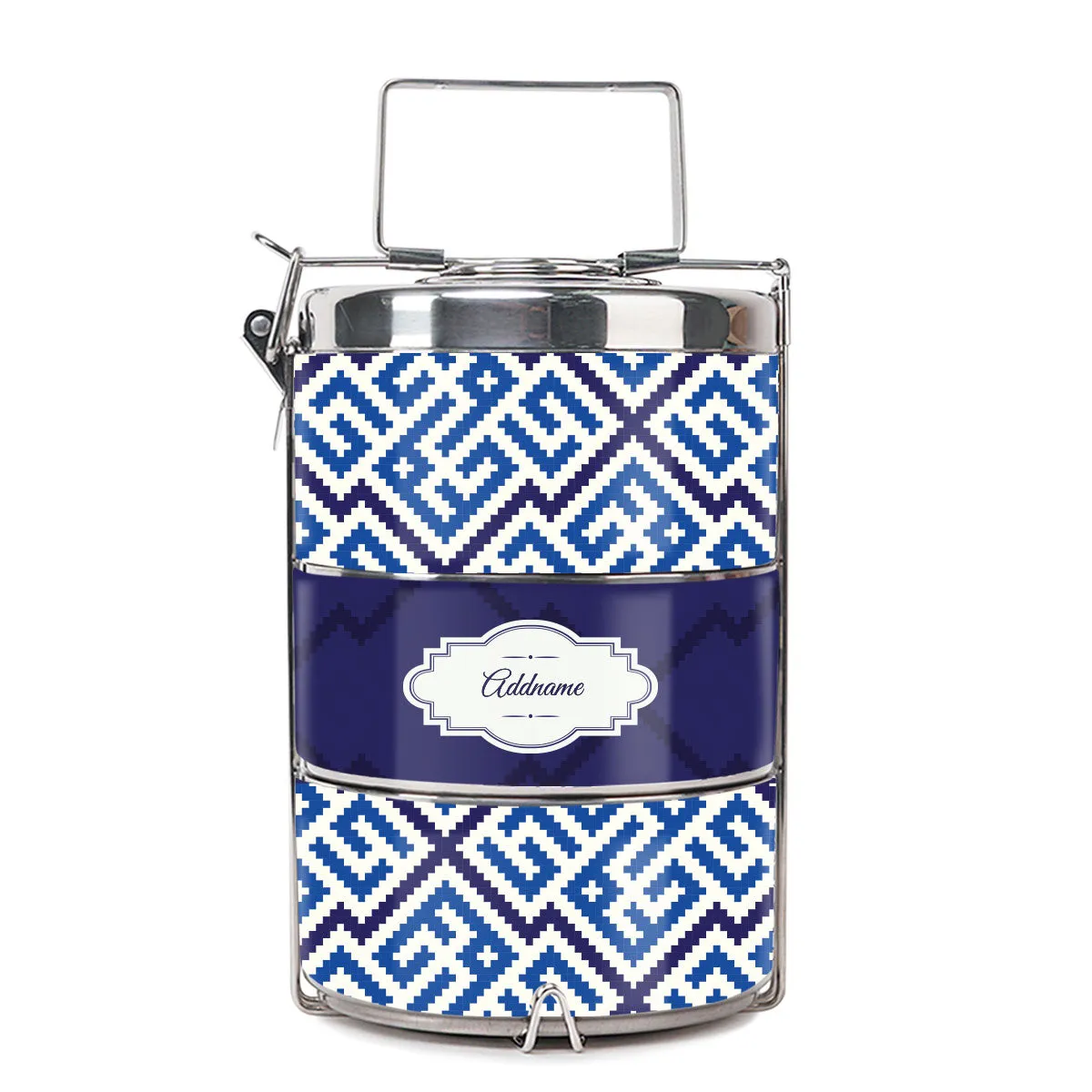 Linear Cubic Moroccan & Mosaic Series 3-Tier Premium Small 11.5cm Tiffin Carrier [FREE Custom Add Name]