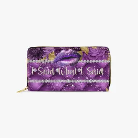 Long Type Zipper Purse - Purple Floral - Lips - I Said What I Said