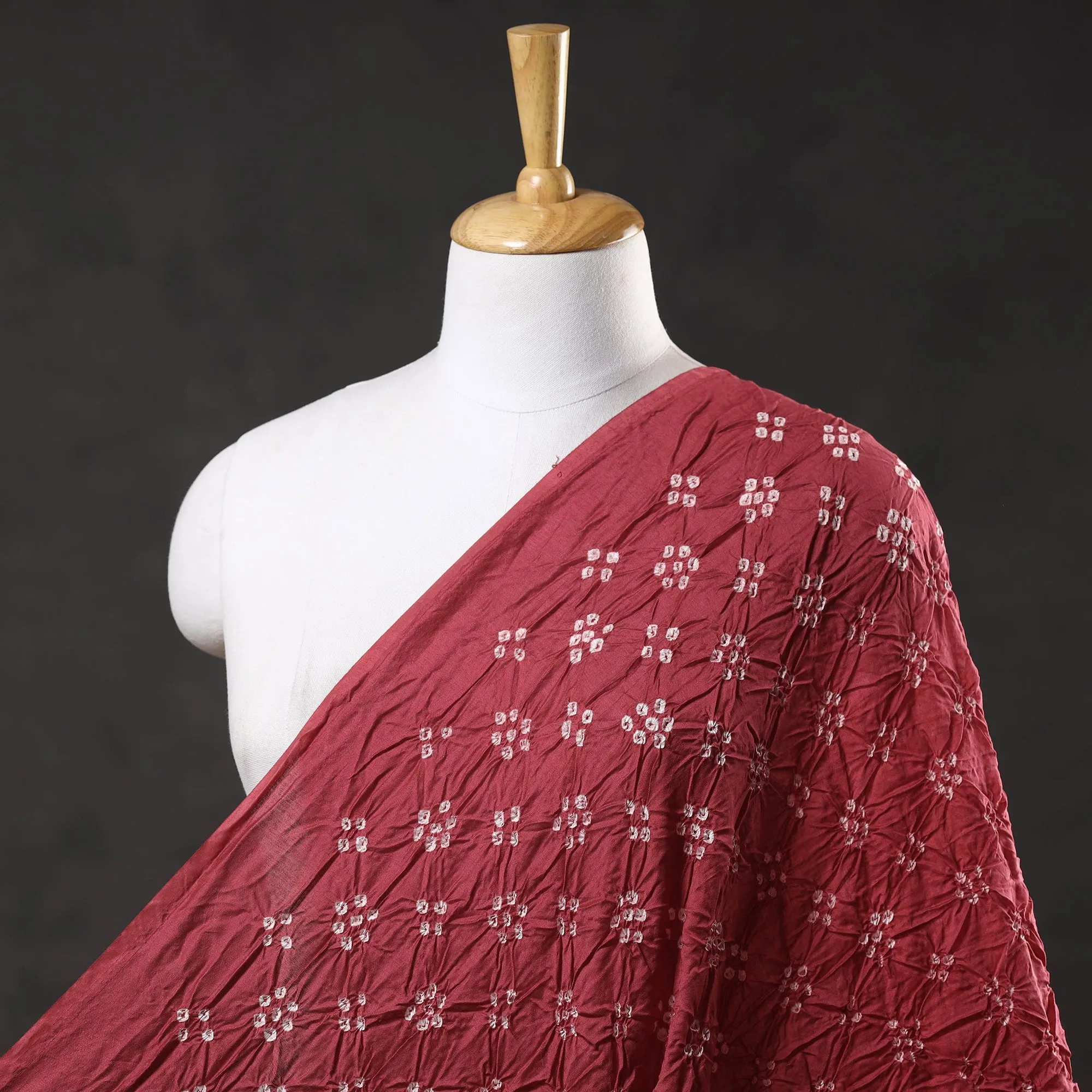 Maroon - Kutch Bandhani Tie-Dye Chanderi Silk Fabric