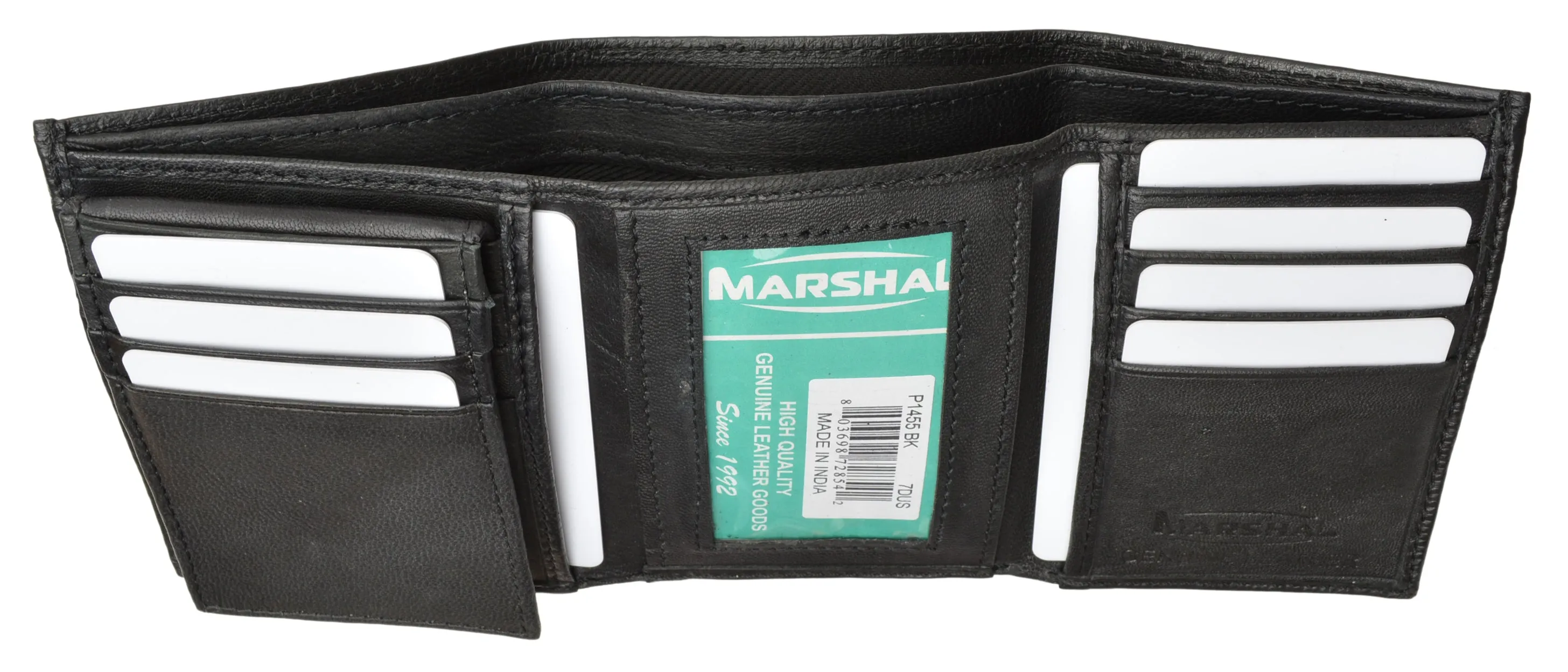 Marshal Genuine Leather Wallet Trifold with Pullout ID, Black