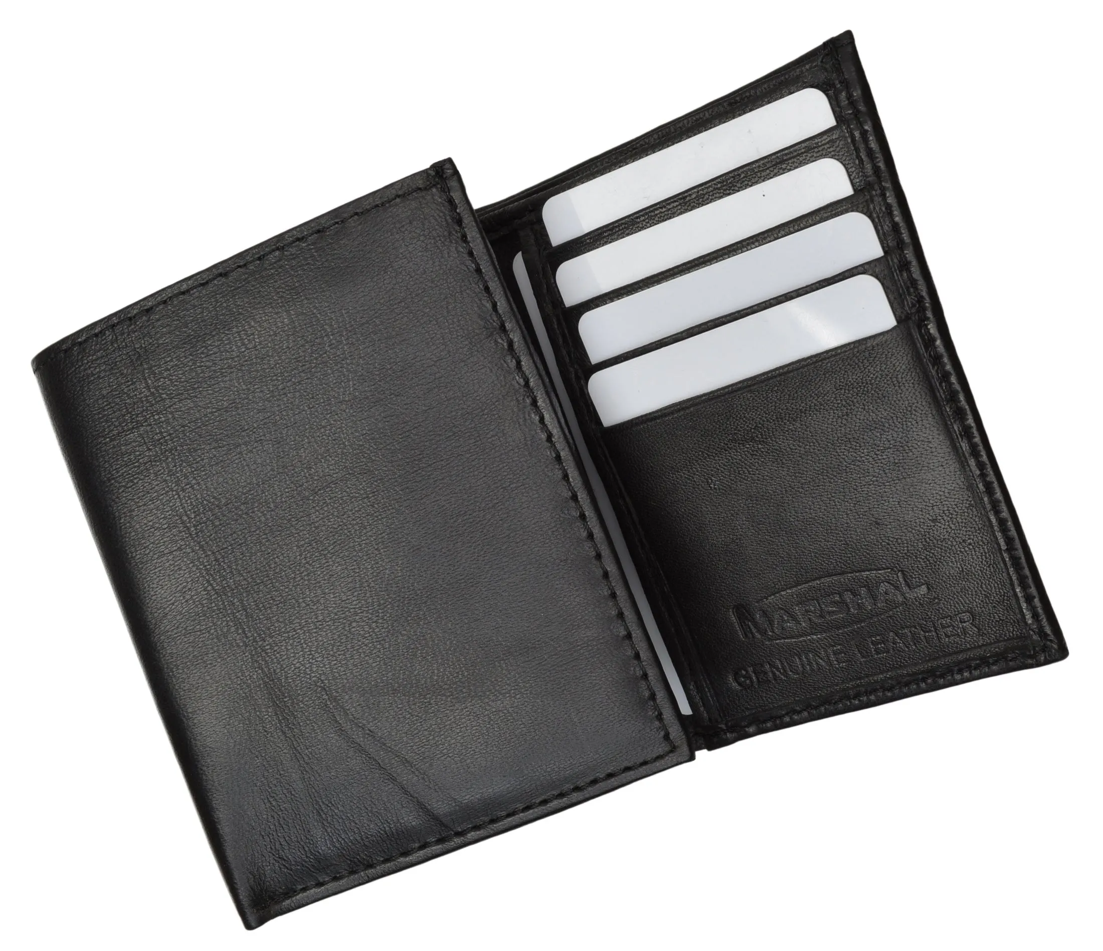 Marshal Genuine Leather Wallet Trifold with Pullout ID, Black