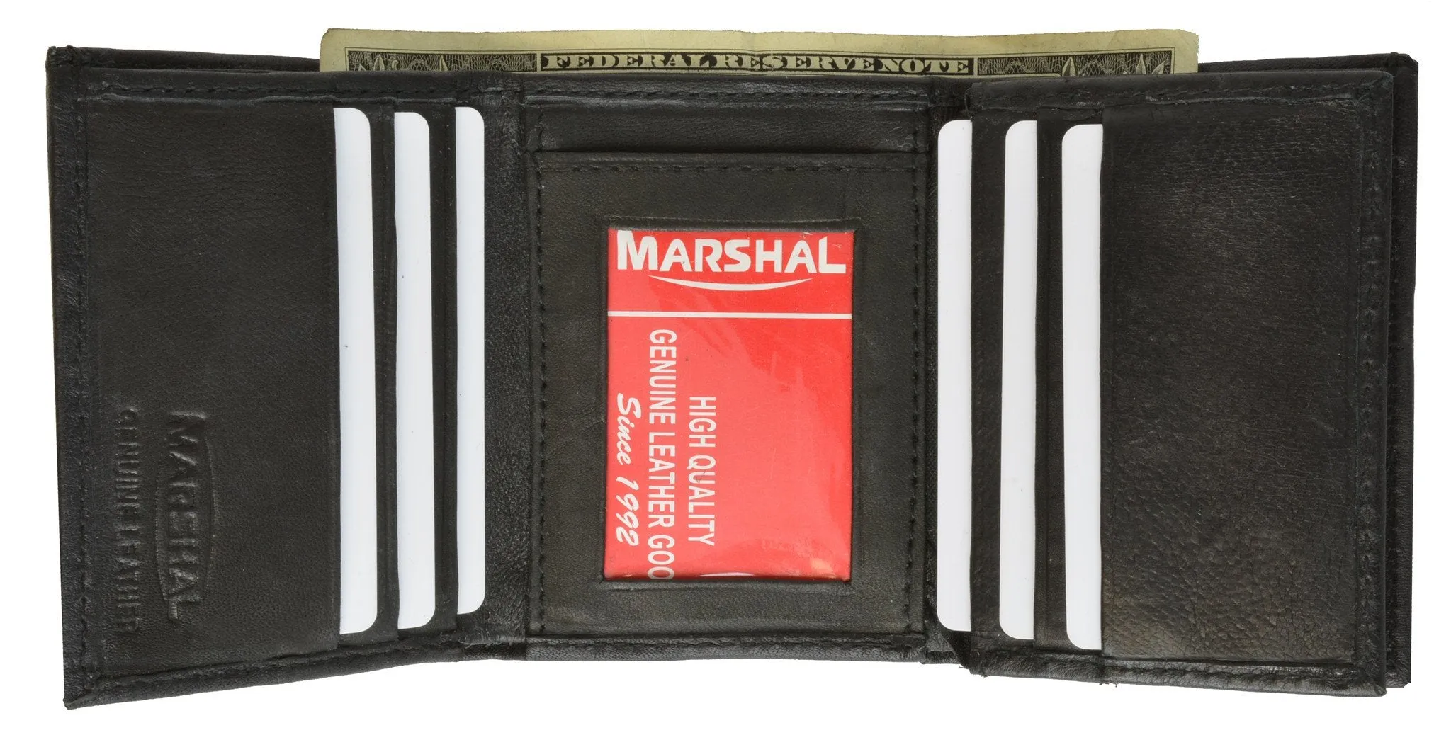 MarshalÂ® Mens Trifold Leather Wallet RFID Blocking RFID 1107