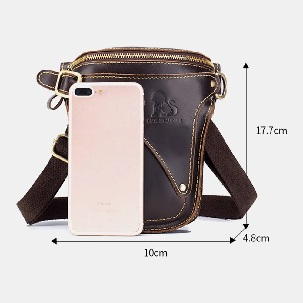 Men Genuine Leather Large Capacity Anti-theft Waterproof Vintage 6.5 Inch Phone Bag Crossbody Shoulder Waist