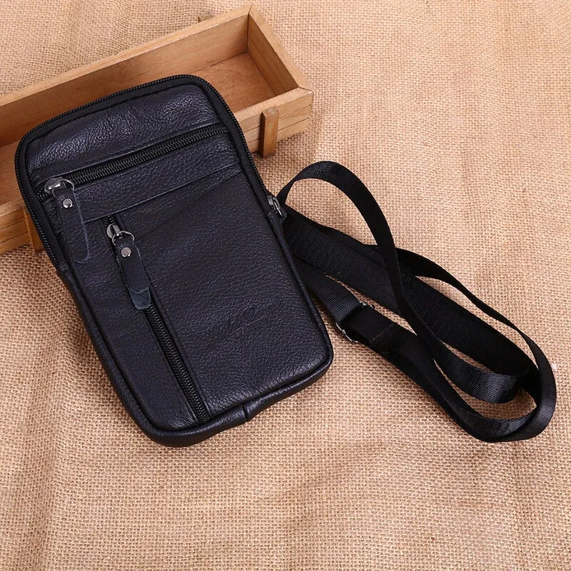 Men Genuine Leather Large Capacity Vintage 6.5 Inch Phone Bag Waist Crossbody Shoulder