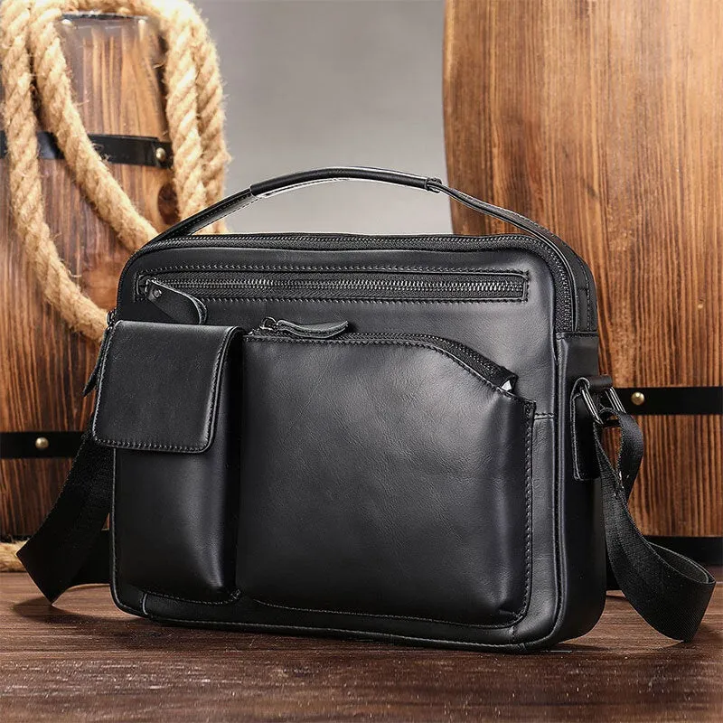 Men Oil Wax Leather Large Capacity Waterproof Messenger Bag Briefcase Multi-pocket Cowhide Crossbody Bags Shoulder