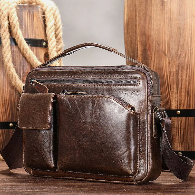 Men Oil Wax Leather Large Capacity Waterproof Messenger Bag Briefcase Multi-pocket Cowhide Crossbody Bags Shoulder