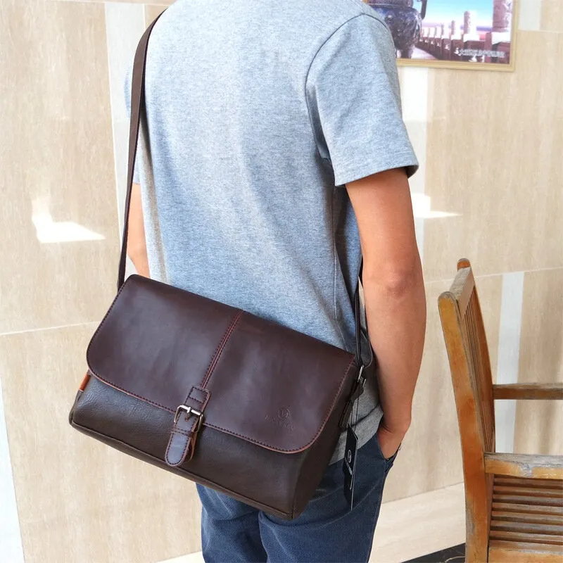 Men PU Leather Large Capacity Anti-Theft Cover Zipper Vintage Casual Messenger Bag Crossbody Shoulder