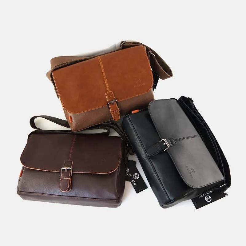 Men PU Leather Large Capacity Anti-Theft Cover Zipper Vintage Casual Messenger Bag Crossbody Shoulder