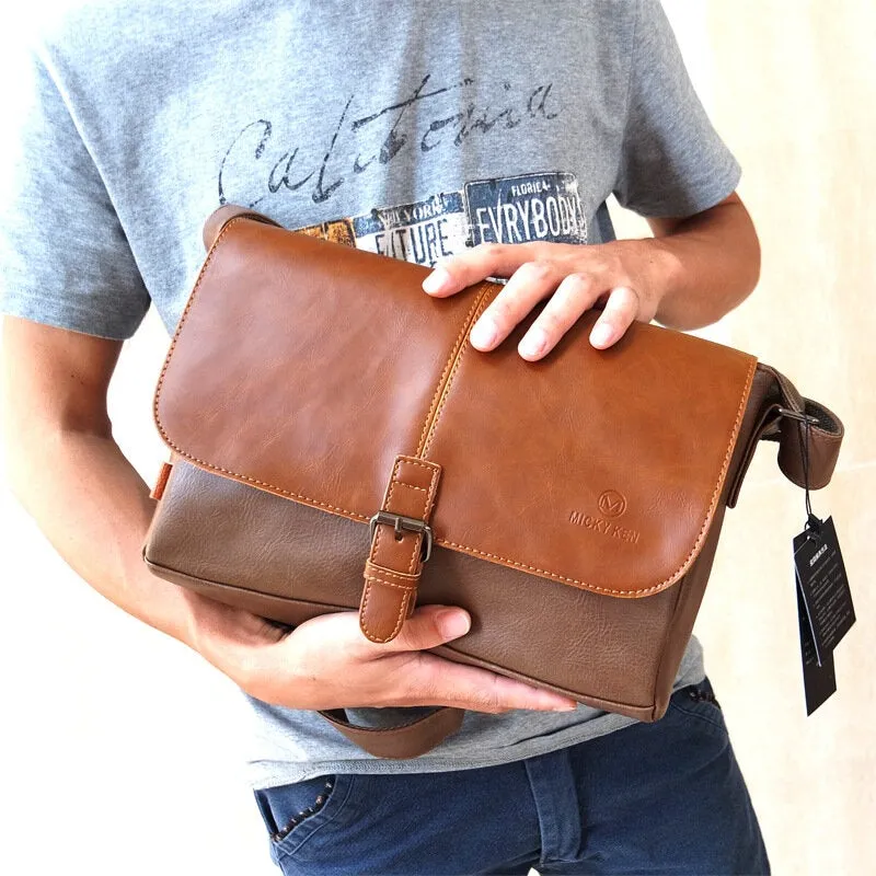 Men PU Leather Large Capacity Anti-Theft Cover Zipper Vintage Casual Messenger Bag Crossbody Shoulder