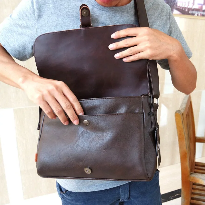 Men PU Leather Large Capacity Anti-Theft Cover Zipper Vintage Casual Messenger Bag Crossbody Shoulder