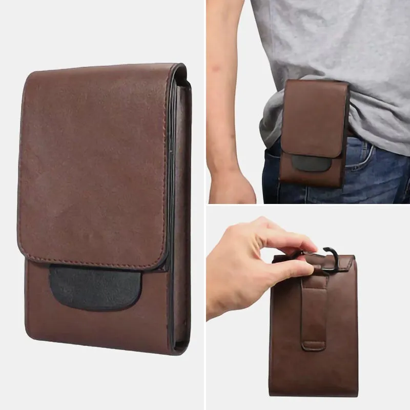 Men PU Leather Multifunction Vertical Waist Bag Vintage Light Weight Solid Phone Belt