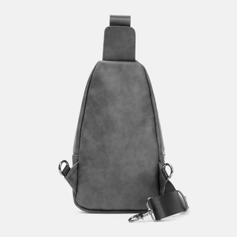 Men Solid Color Headphone Hole Design Multi-pocket Chest Bag Casual Outdoor PU Soft Leather Wear Resistant Crossbody Bags Shoulder Bag