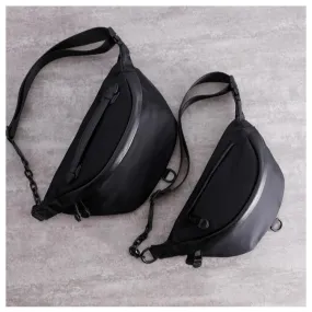 Mens Black Nylon Leather Fanny Pack Nylon Chest Bag Black Womens Hip Bag Nylon Waist Bag For Women