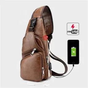 Men’s Outdoor Resistant Anti Theft Chest Bag Sling Bag With Headphone Jack And USB Charging Port