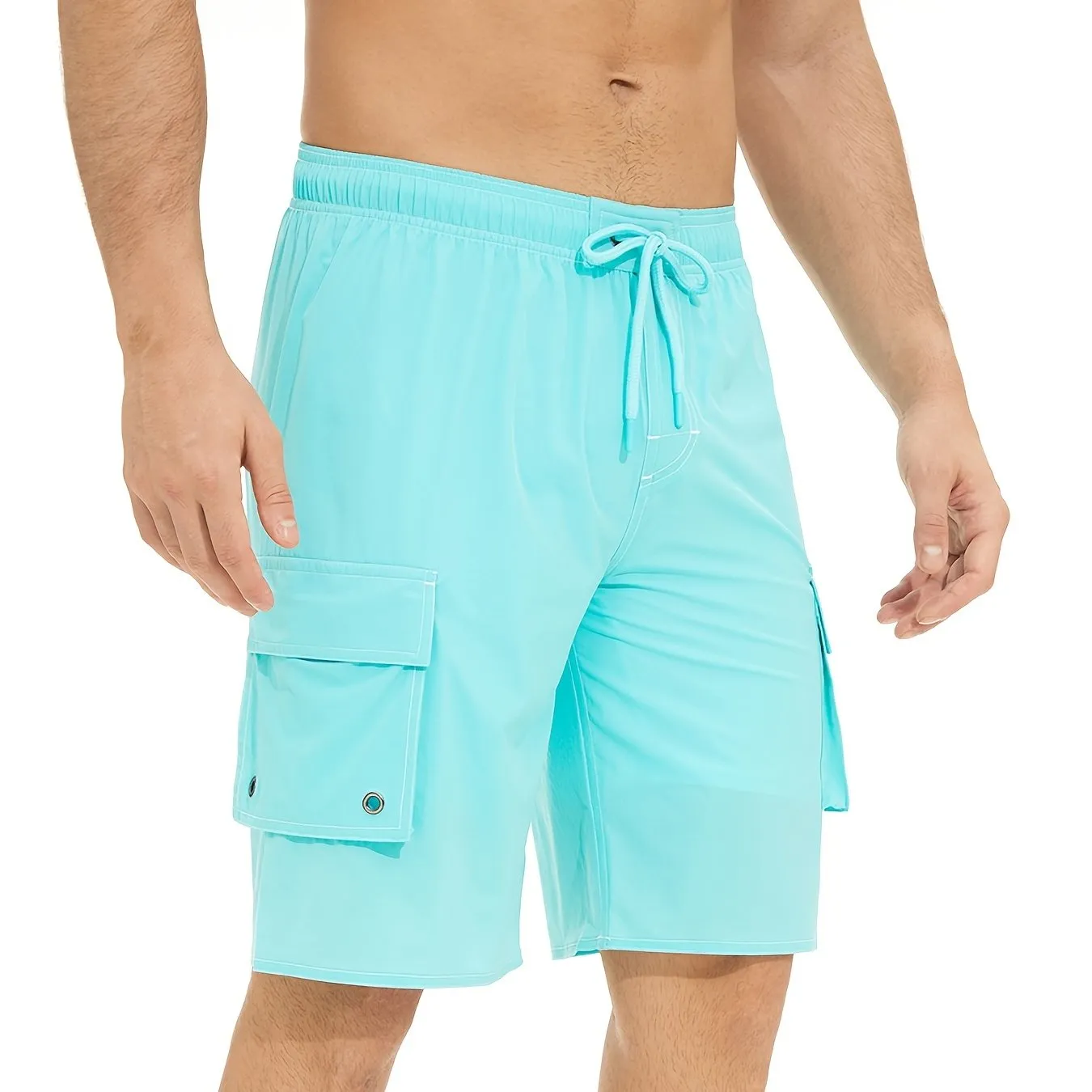 Men's Quick Dry Beach Casual Swimwear With Flap Pockets For Summer