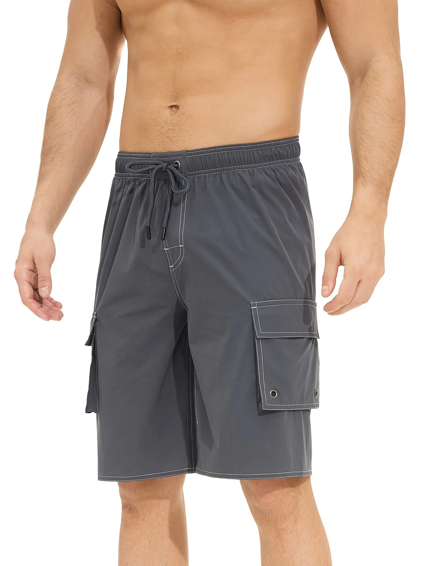 Men's Quick Dry Beach Casual Swimwear With Flap Pockets For Summer