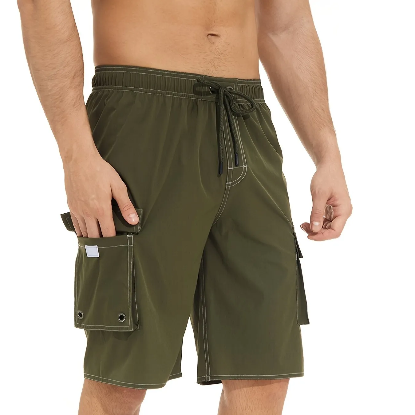 Men's Quick Dry Beach Casual Swimwear With Flap Pockets For Summer