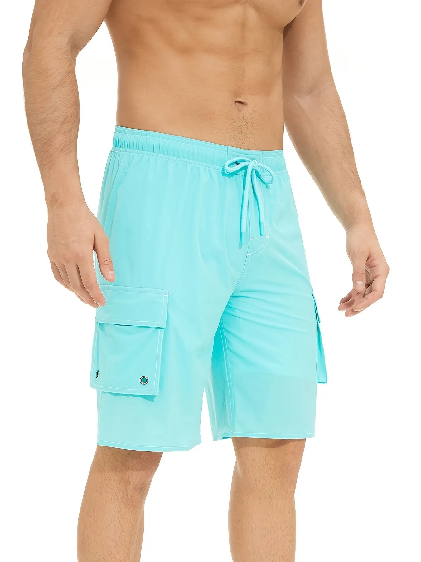 Men's Quick Dry Beach Casual Swimwear With Flap Pockets For Summer