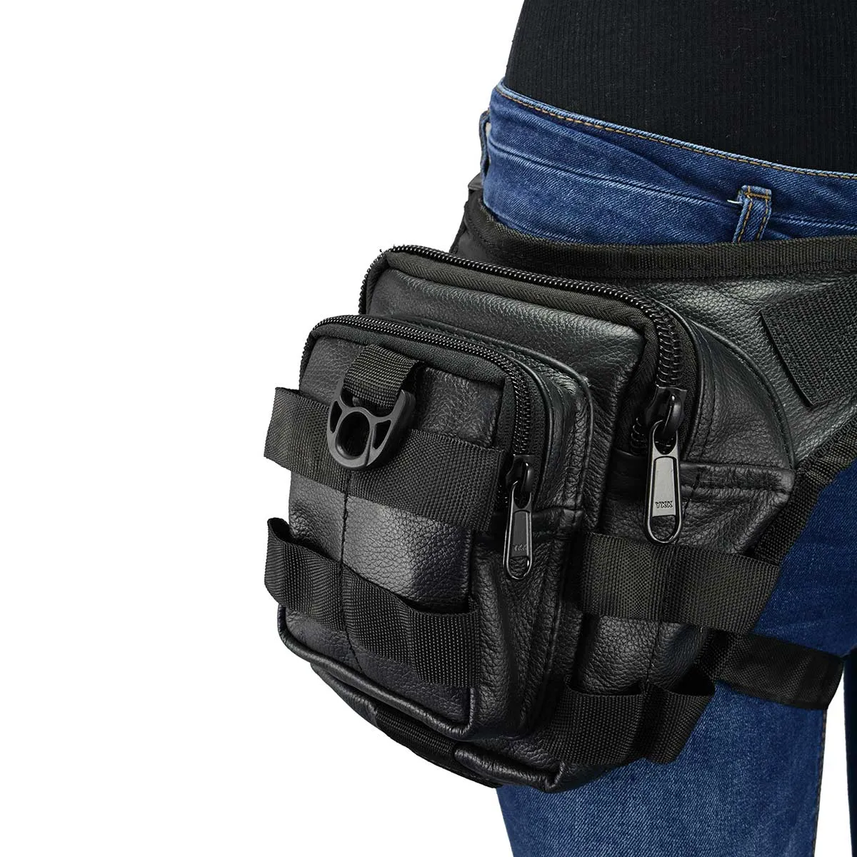 Milwaukee Leather MP8840 Black Leather Conceal and Carry Tactical Thigh Bag with Waist Belt