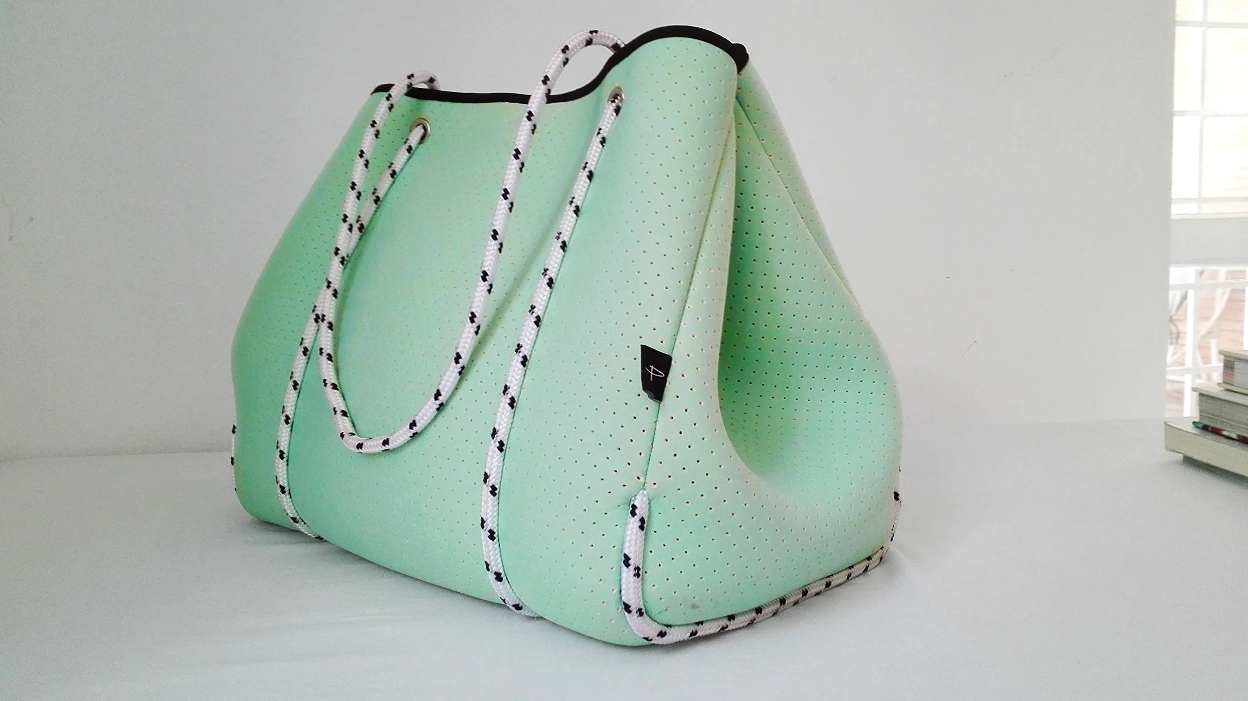 Mint Green Neoprene Tote Bag Large Capacity for Gym Beach Travel