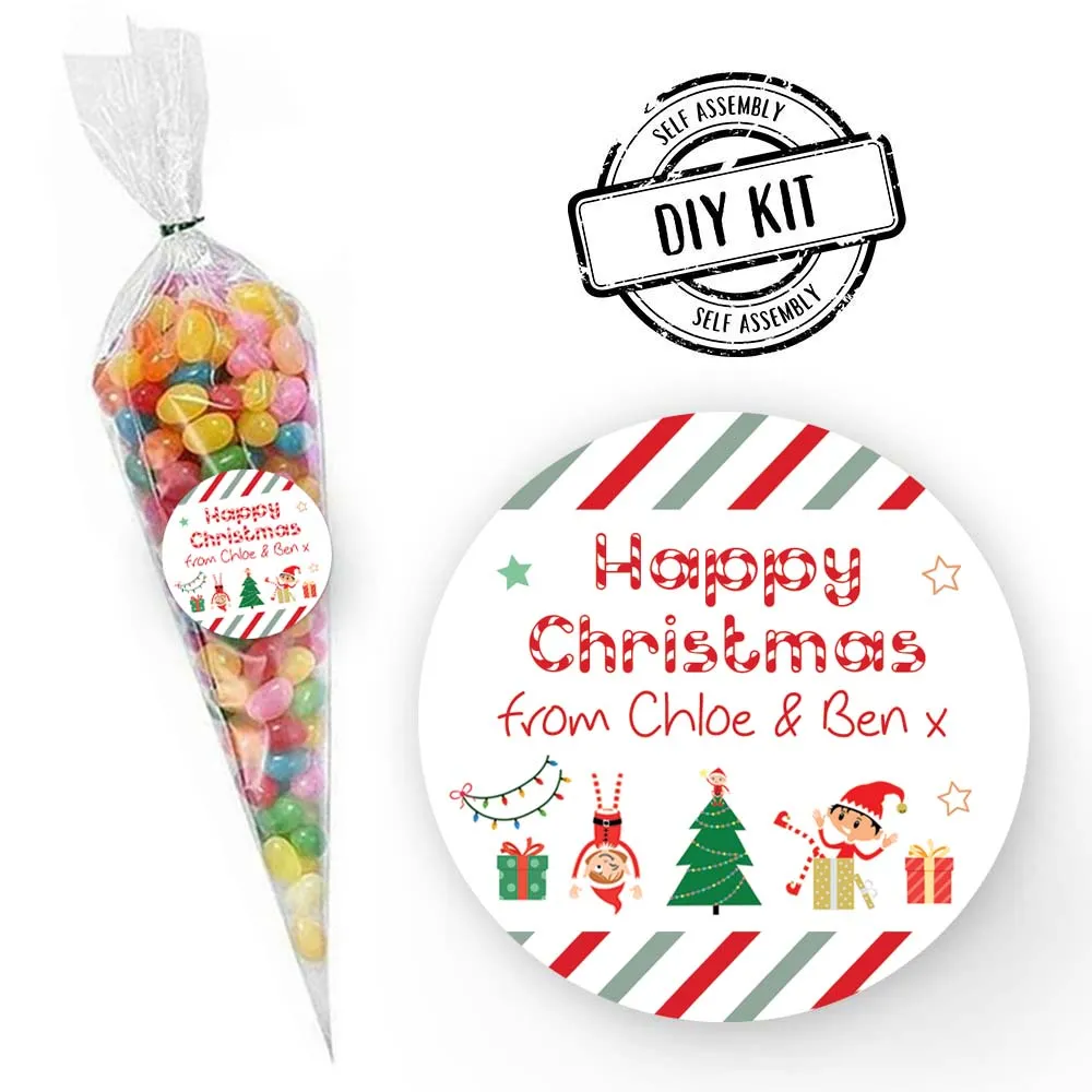 Mischievous Elf Christmas Personalised Sweet Cone Bag Favour Kit - Pack of 15