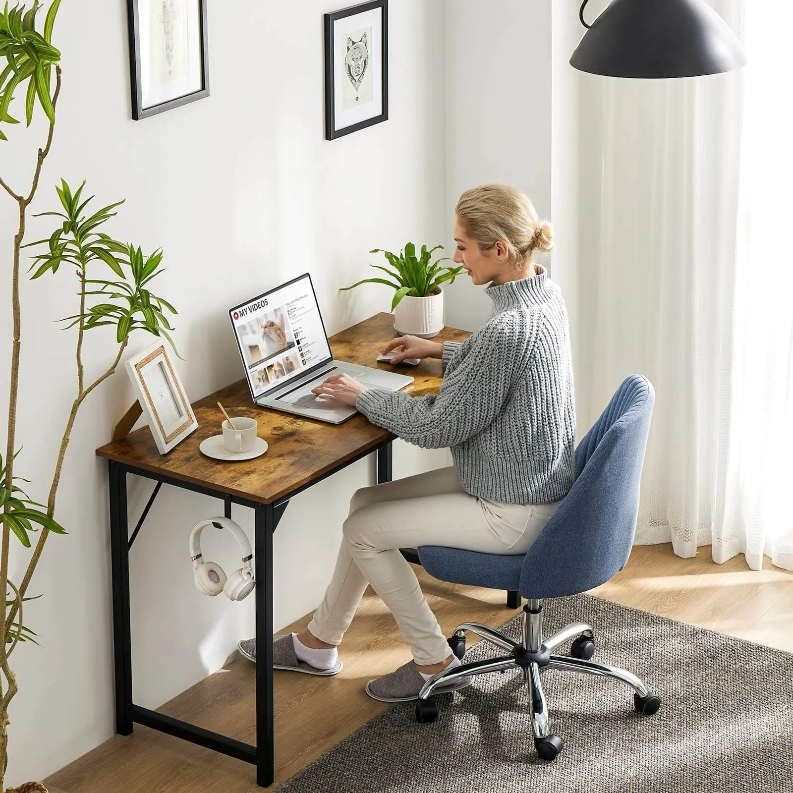 Modern Simple Style Wooden Work Office Desks with Storage,40 Inch,Brown