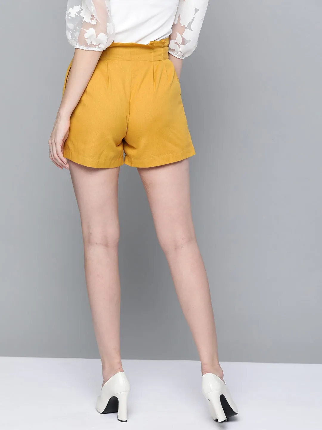 Mustard Paper Bag Waist Shorts