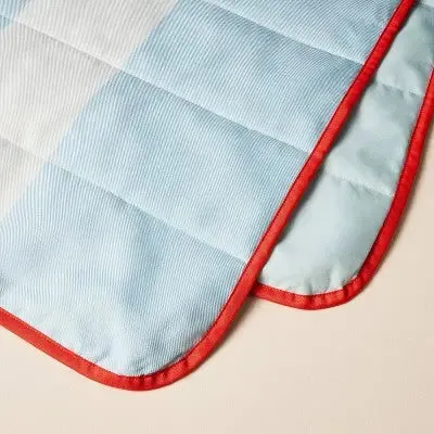 New - 72"x72" Bold Stripe Picnic Blanket Cream/Light Blue/Red - Hearth & Hand with Magnolia: Machine Washable, Recycled Polyester