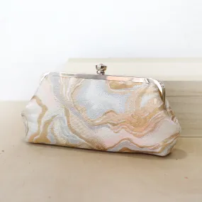 Ocean / Marble Kimono Clutch in Gold and Silver | Upcycled from vintage Japanese Obi